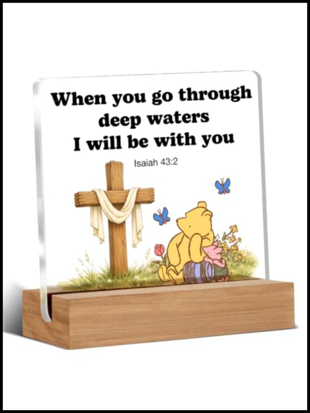 Inspirational Bear Desk Decor Acrylic Wood Stand Gift